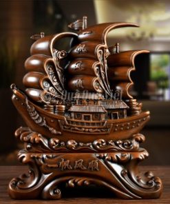 Thuyền Buồm Phong Thủy Vân Gỗ, Vật Phẩm Trang Trí Tư Gia